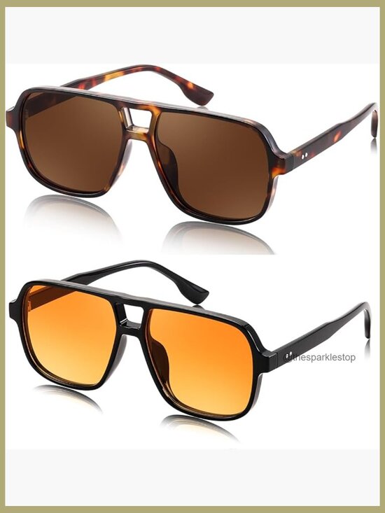 Retro Square Aviator Sunglasses with Metal Rivets